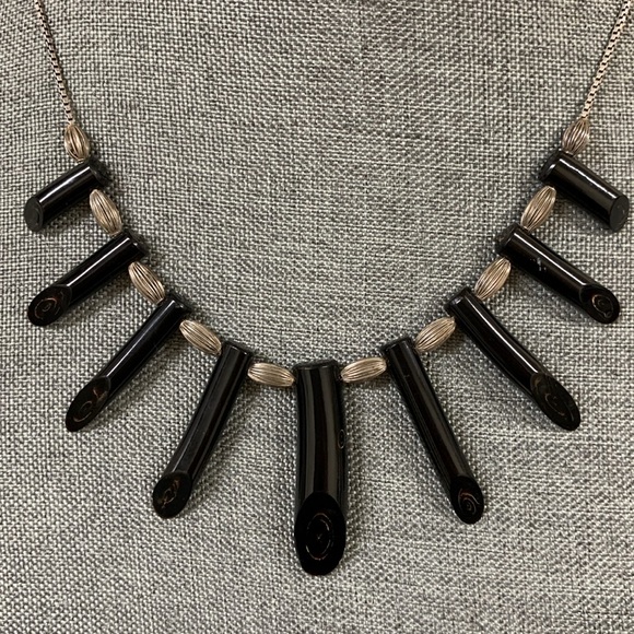 Vintage Sterling and Black Coral Chain Necklace - Picture 2 of 8